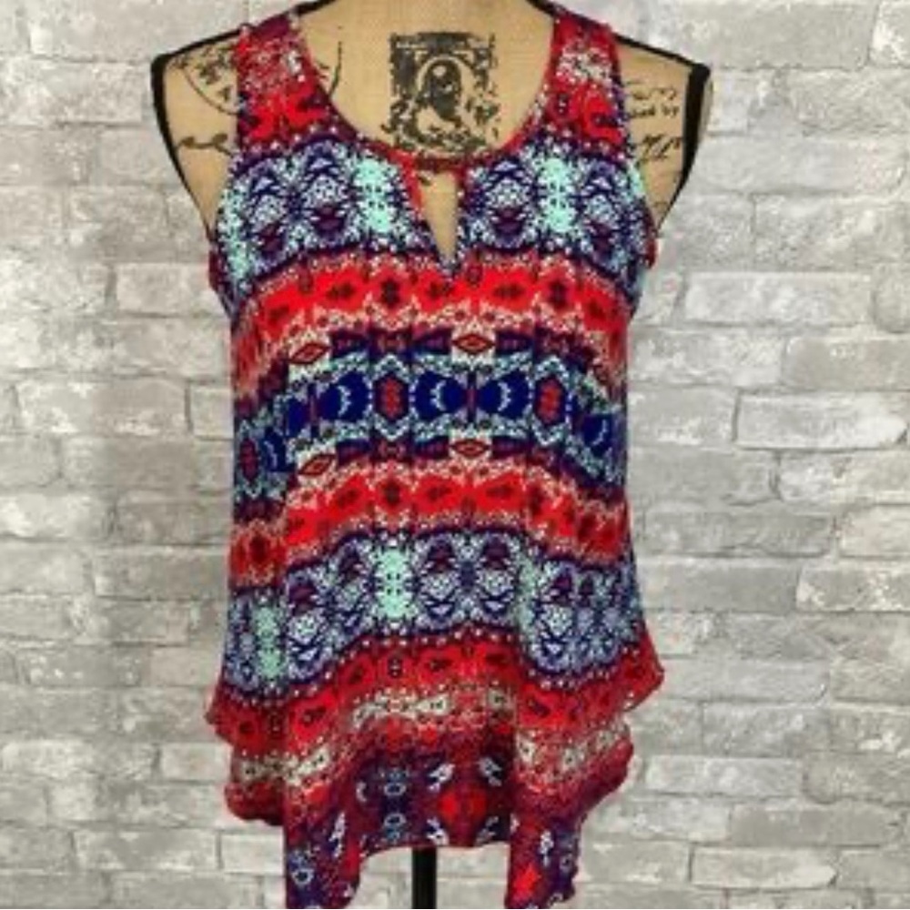 Evereve Allison Joy Blue And Red Patterned Aztec Tank Top Size XS/S